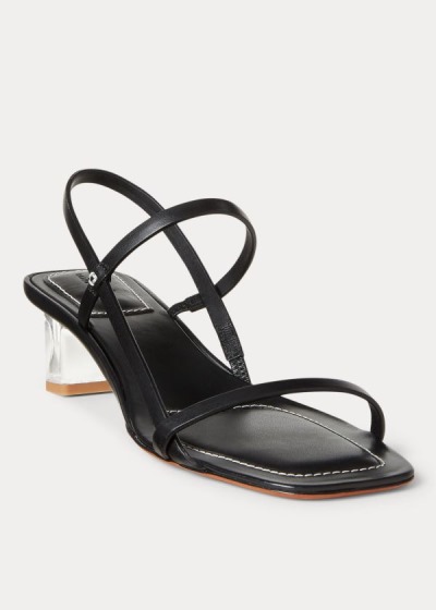 Sandalias Polo Ralph Lauren Mujer Negros - Leather Block-Heel - GPSKW2956